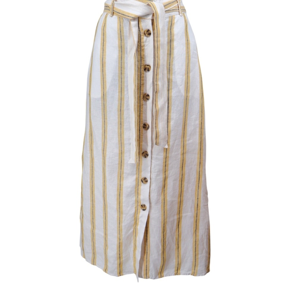 Cynthia Rowley Linen Striped Button Front Maxi Skirt S Coastal Resort Summer